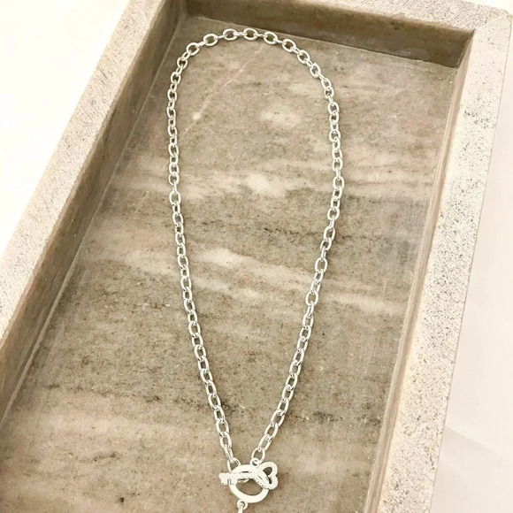 925 Sterling Silver Chunky Heart Necklace Heart and Key Toggle Chain Necklace - Picture 4 of 6